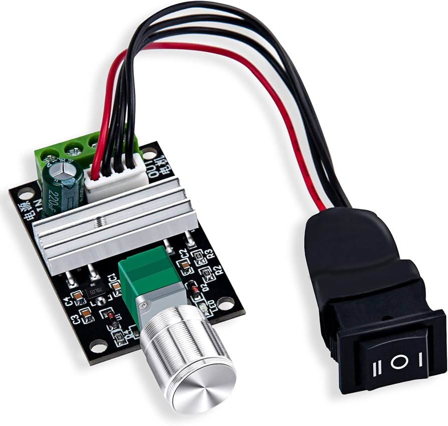 DC Motor Speed Controller 6V–28V 3A 80W PWM Adjustable Speed Controller with Forward/Reverse Switch (1203BB)